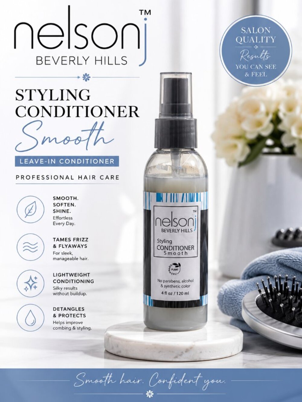 Nelson J Beverly Hills Styling Conditioner Smooth Leave In Spray 4 oz Hair Treat